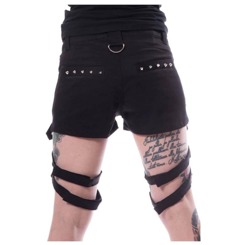 Women Jasmin Shorts Bondage Applique & Studs Mini Shorts Detachable Straps Skirt 